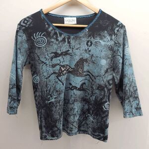 VTG Cactus Bay Shirt Womens Small Tie Dye Deep Neck Cave Art Petroglyph USA Top